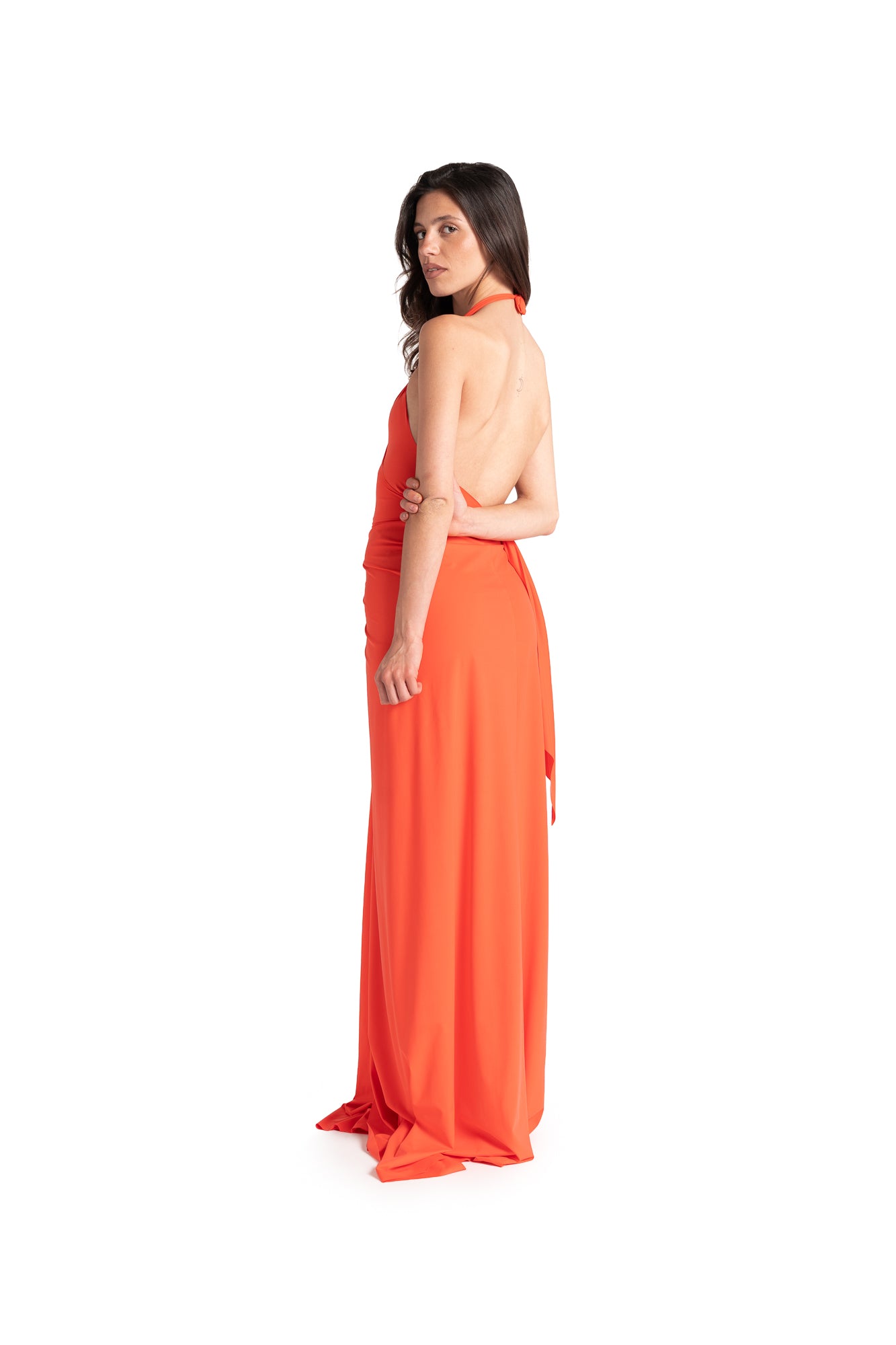 ANTONIA long solid-colored MANDARINO dress