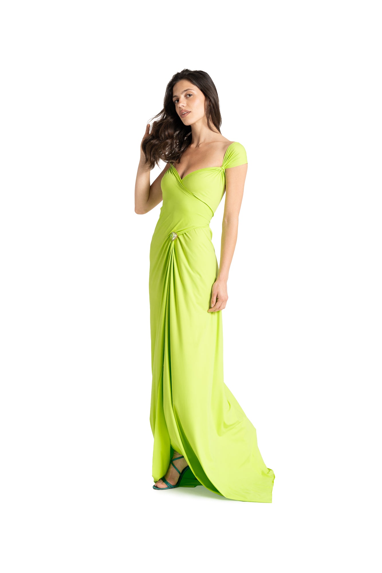 ANTONIA long plain ACID GREEN dress