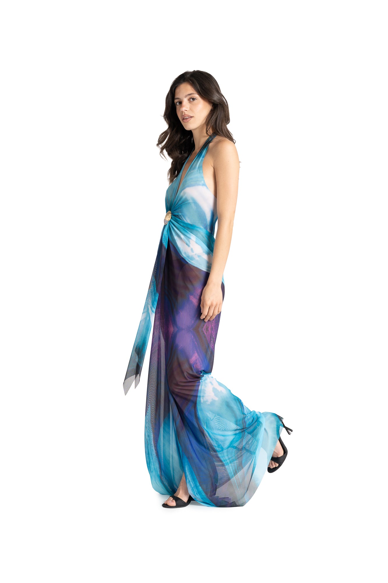 ANTONIA long MOTHER-OF-PEARL print dress