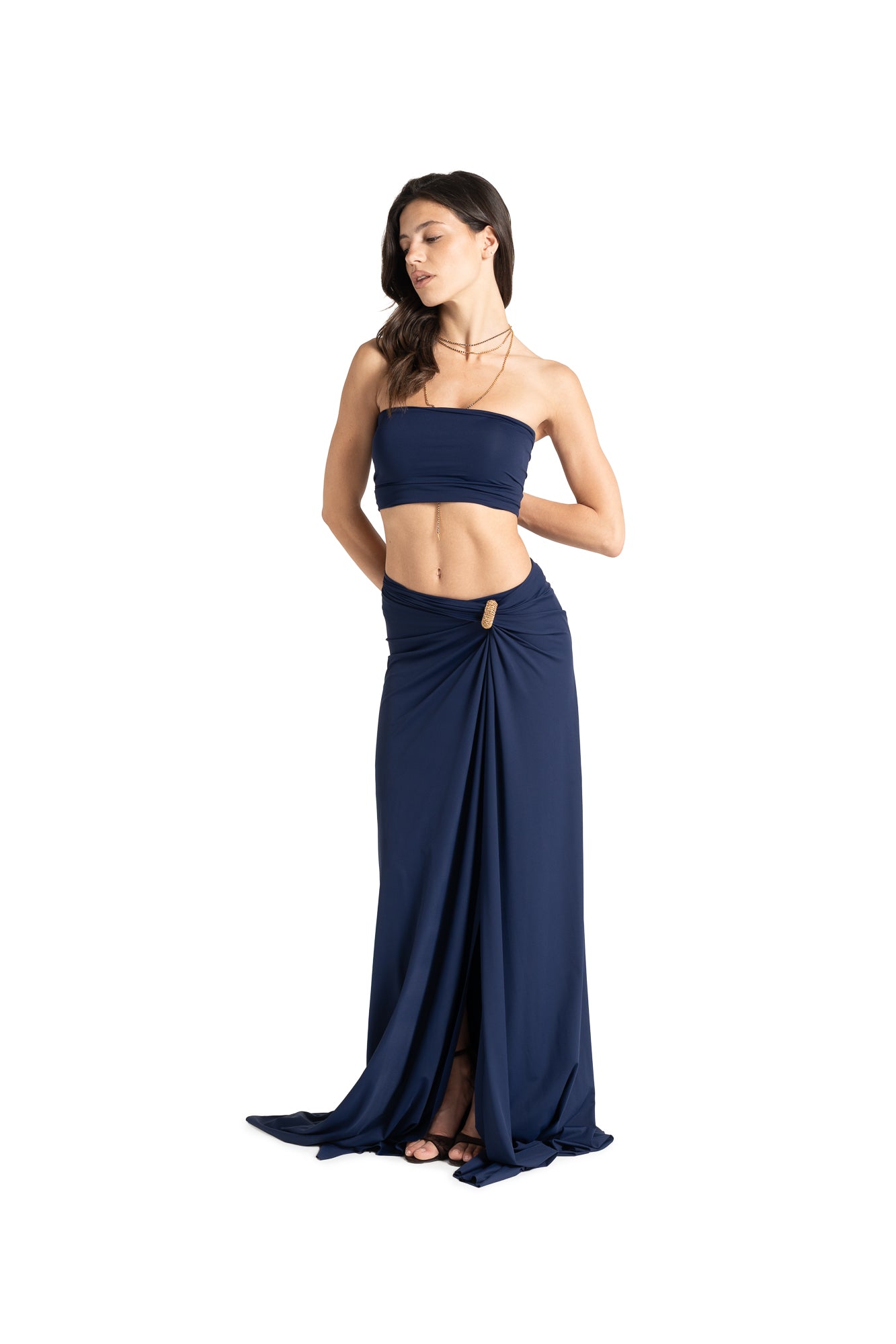 ANTONIA plain long DRESS NAVY BLUE