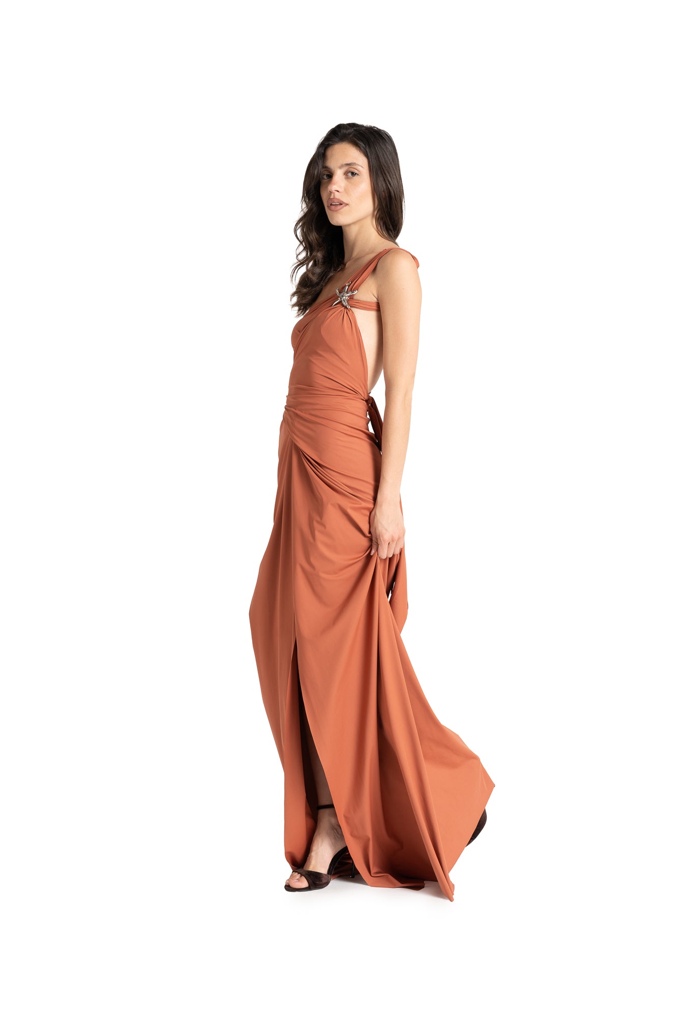 ANTONIA long solid RUST dress