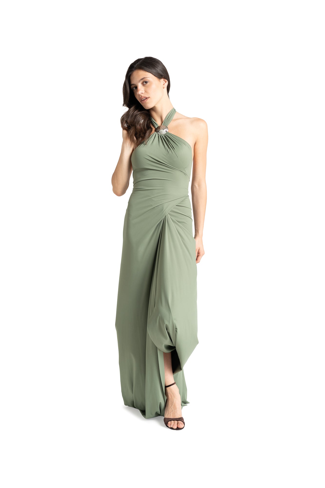 ANTONIA solid color long dress MILITARY GREEN